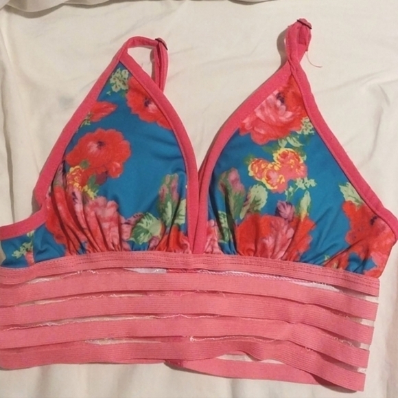 FLUORESCENT Floral Swim Suit, Size Large Top with Size Small Bottom - Picture 2 of 15